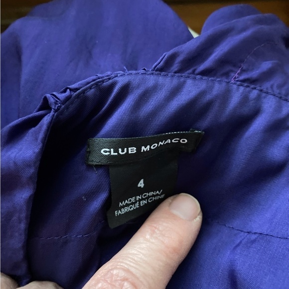 Club Monaco purple ruffle trim 1-shoulder top. 100% cupro. Sz 4. - Picture 4 of 6